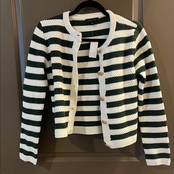 Ann Taylor Green and White Striped sweater jacket - Picture 2 of 4
